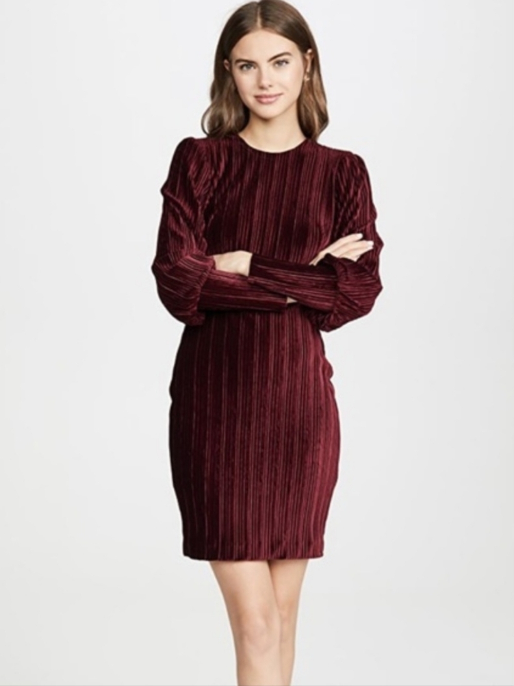 Black Halo Loxlee Burgundy Velvet Bodycon Long Sleeve Dress XS Size 0
